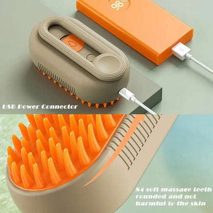 Herramienta Eléctrica de Aseo para Mascotas 3 en 1: Cepillo de Vapor con Funciones de Masaje y Eliminación de Pelo para Gatos y Perros.